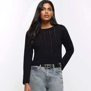 River Island Black Crochet Waist Length Sweater. UK 8. Like New.